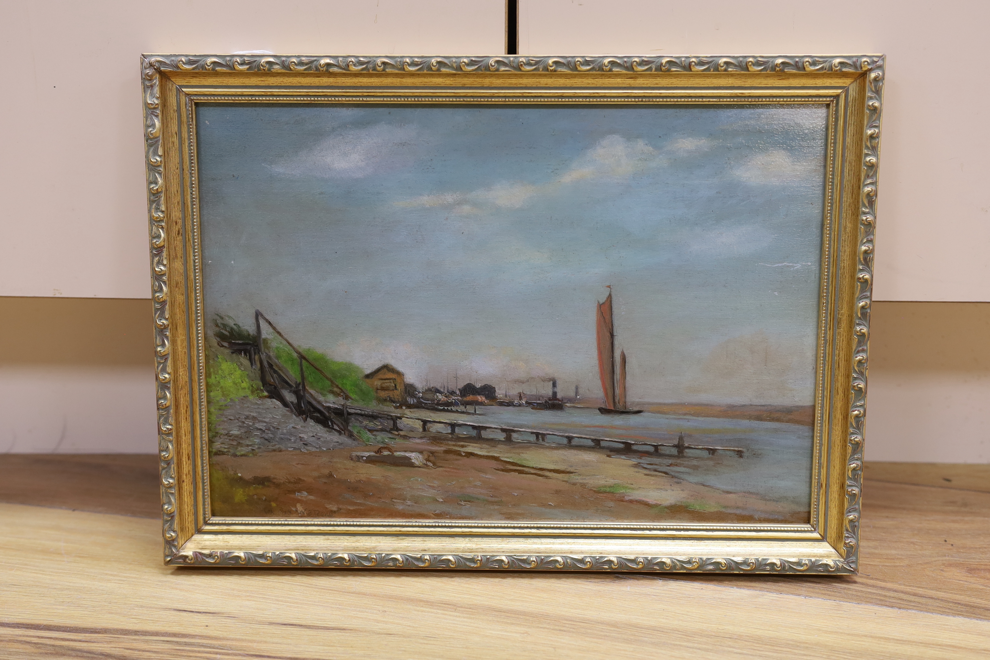 W B Rowe (1910-1955) oil on board, River Adur, signed and indistinctly dated, 24 x 34cm